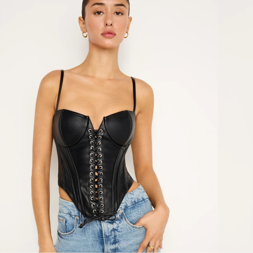 Good American lace up leather corset top